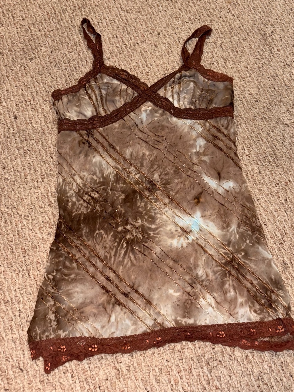Vintage Y2K Rave Brown Mesh Shimmer Camisole Top Size L